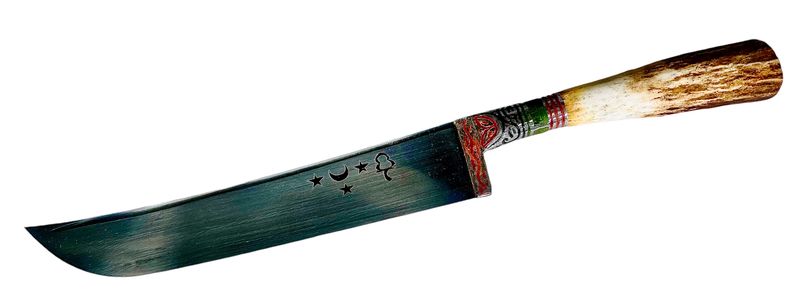 Uzbek knife Pchak, &quot;Horn&quot; handle, with engraving, blade 15-16 cm, total length 27 cm.