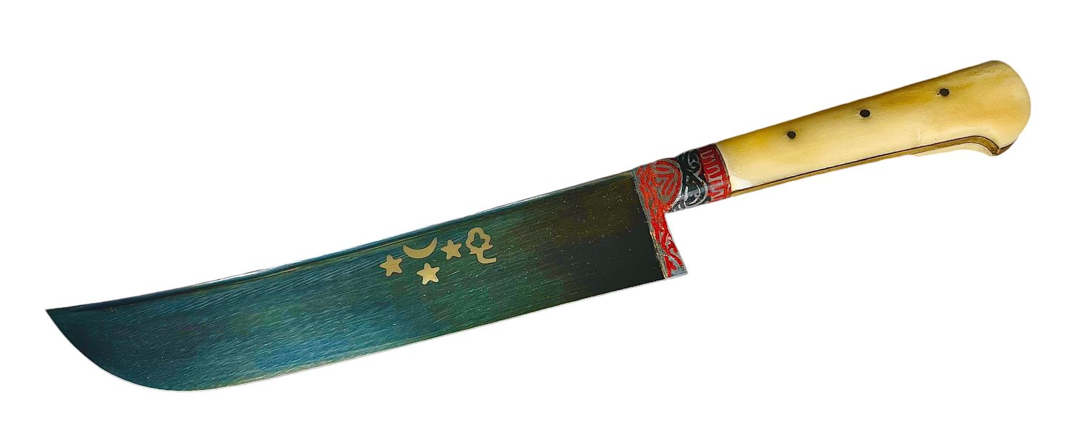 Uzbek knife Pchak, bone handle, with engraving, blade 17 cm, total length 28 cm.