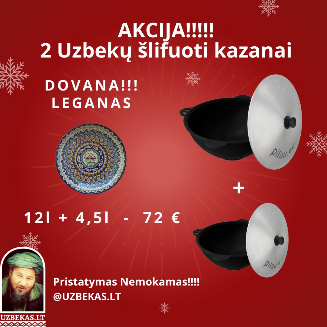 Rinkinys uzbekų Kazanas 12 l, Kazanas 4,5 l, su ploksčiu dugnu, Leganas