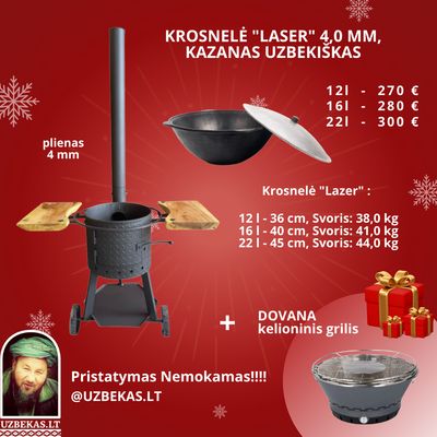 Rinkinys su uzbeku kazanu 16 l, krosnele LASER 4 mm, 40 cm