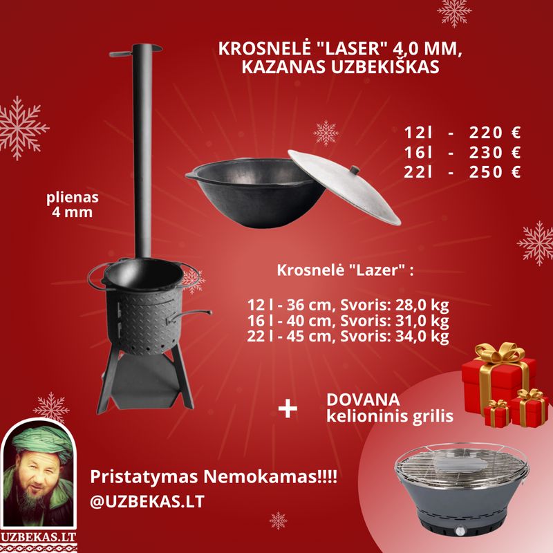 Rinkinys su uzbeku kazanu 12 l, krosnele LASER 4 mm, 36cm