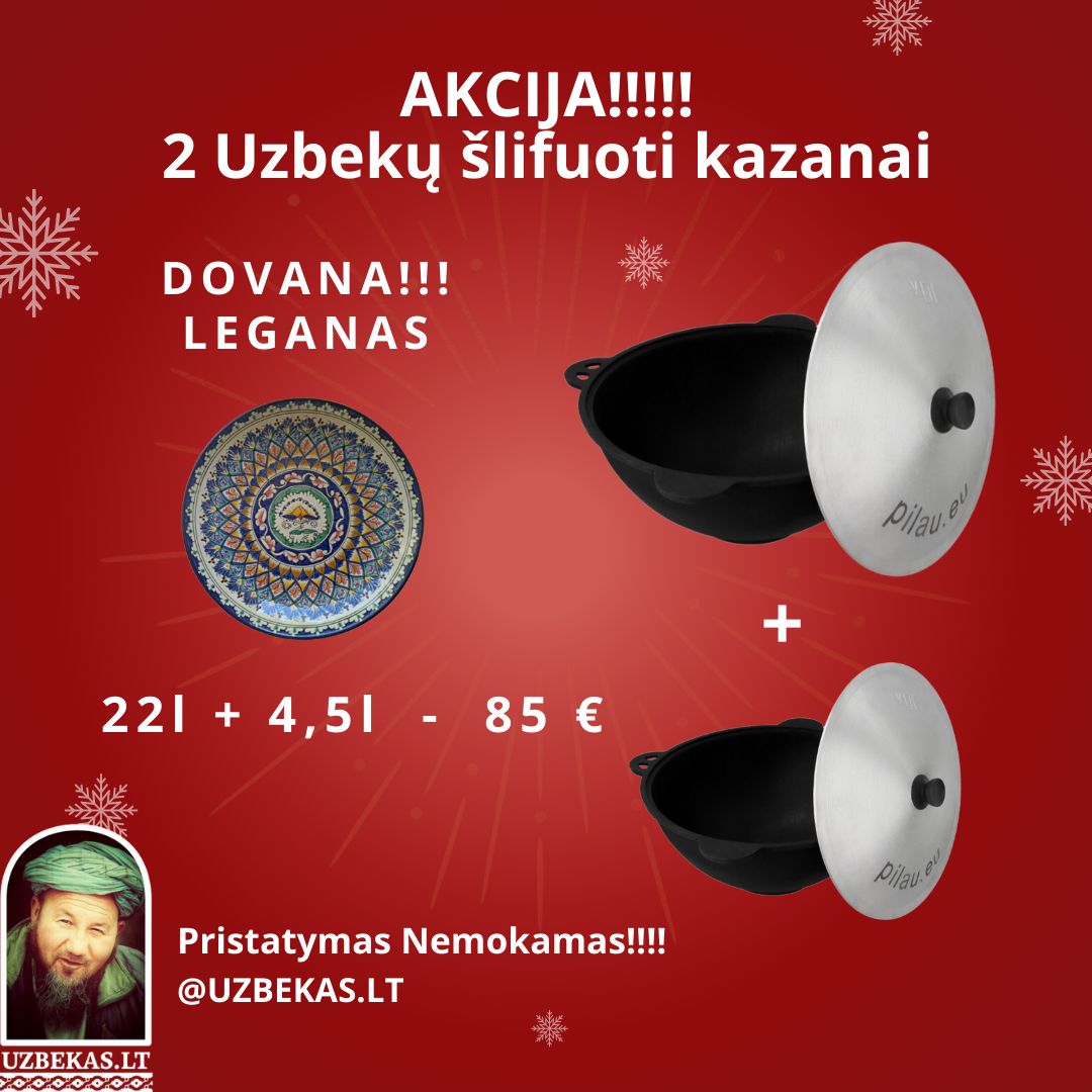 Rinkinys uzbekų Kazanas 22 l, Kazanas 4,5 l, su ploksčiu dugnu, Leganas