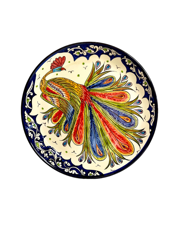 Handmade Legan 37 cm “Peafowl”, glazed ceramic