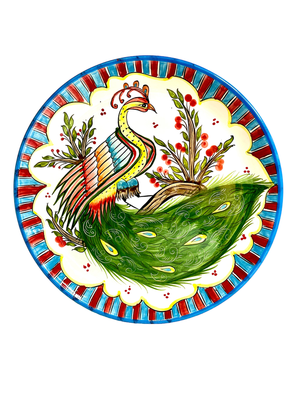 Handmade Legan 37 cm “Peafowl”, glazed ceramic