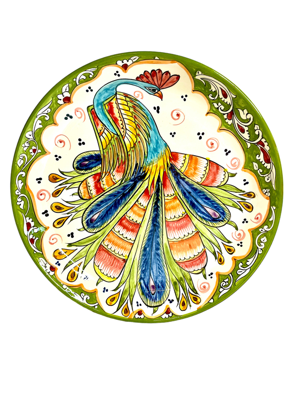 Handmade Legan 37 cm “Peafowl”, glazed ceramic