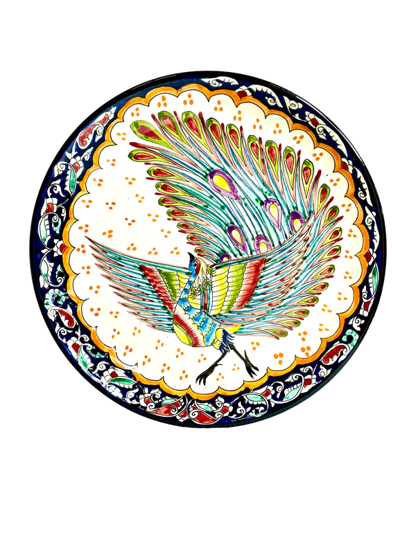 Handmade Legan 37 cm “Peafowl”, glazed ceramic