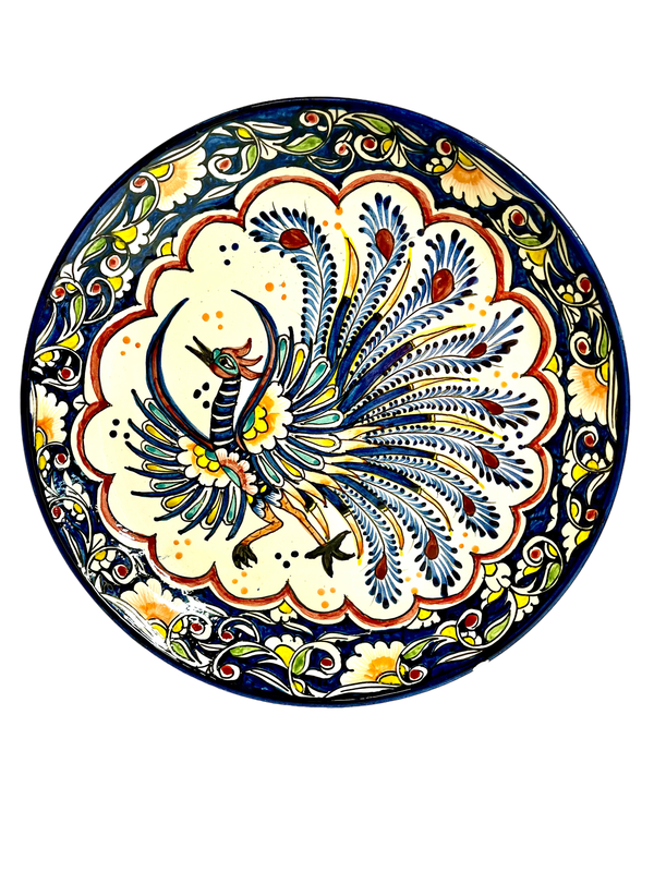 Handmade Legan 37 cm “Peafowl”, glazed ceramic