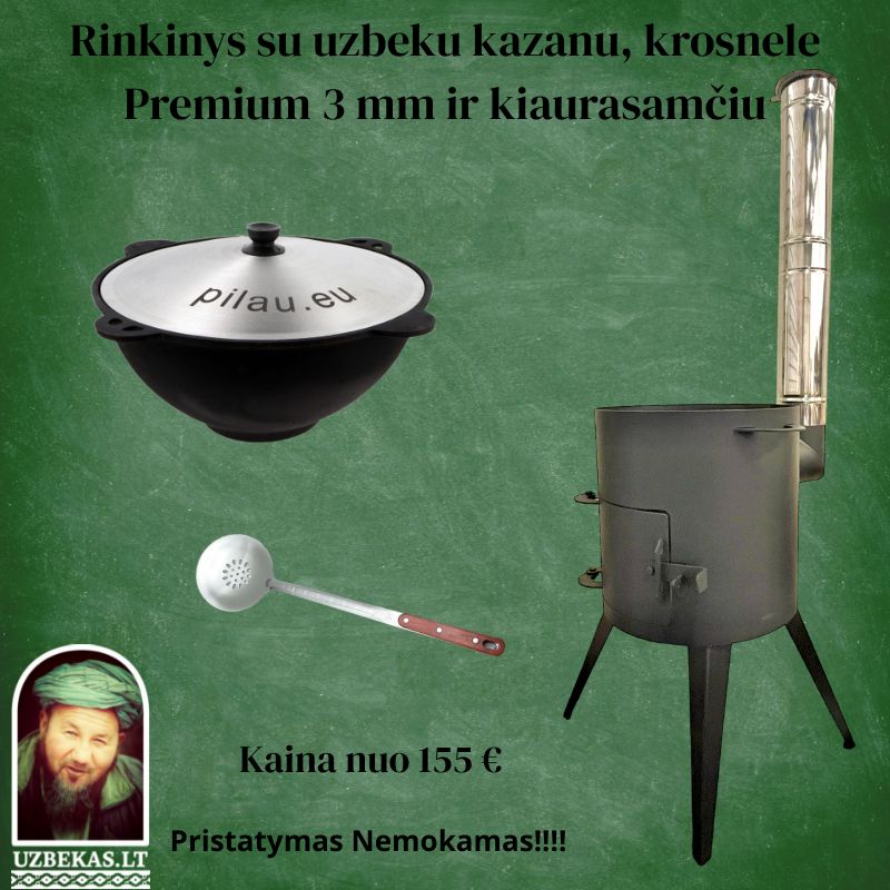 Set- Fire stove “Premium”, uzbek polished Kazan with a flat bottom, 8-10-12-16-22 liters, with aluminum cover, skimmer 46 cm