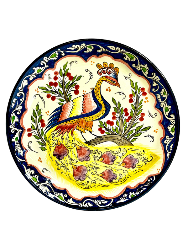 Handmade Legan 37 cm “Peafowl”, glazed ceramic