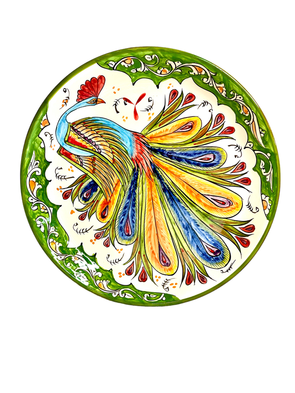 Handmade Legan 37 cm “Peafowl”, glazed ceramic