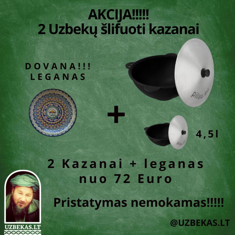 Set - Uzbek polished Kazan 12-16-22 l, flat bottom + 4,5 l Kazan, Legan
