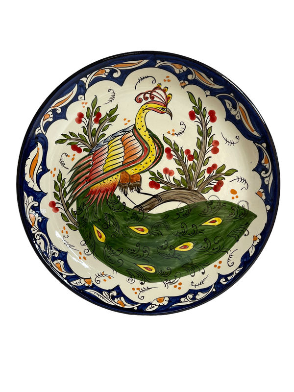 Handmade Legan 37 cm “Peafowl”, glazed ceramic