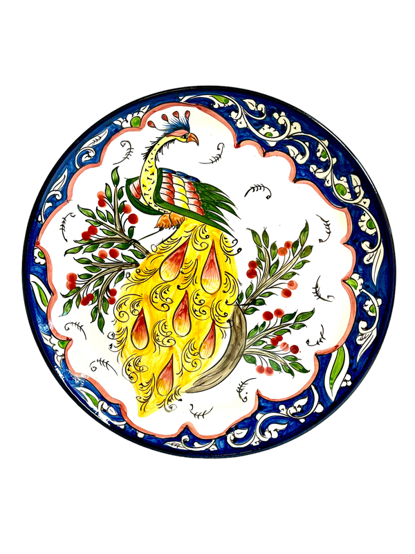 Handmade Legan 37 cm “Peafowl”, glazed ceramic