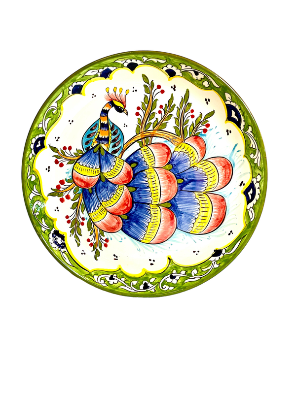 Handmade Legan 37 cm “Peafowl”, glazed ceramic