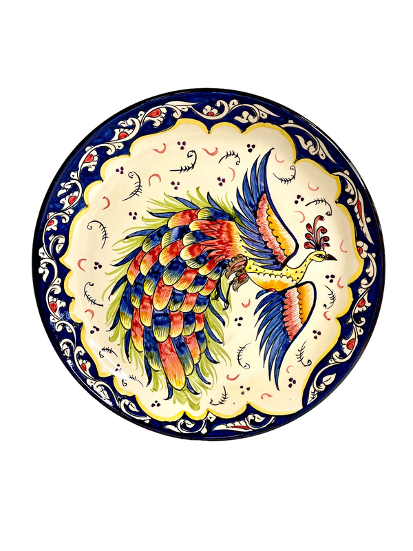 Handmade Legan 37 cm “Peafowl”, glazed ceramic