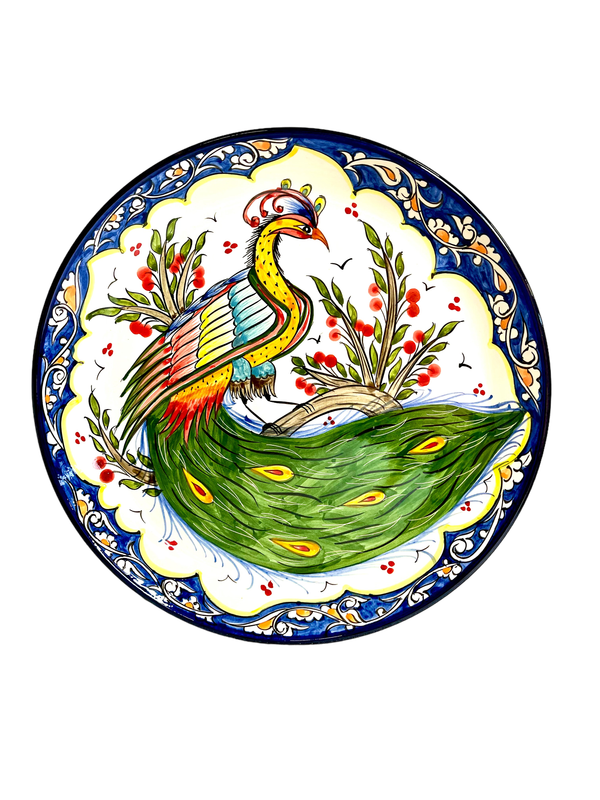 Handmade Legan 37 cm “Peafowl”, glazed ceramic