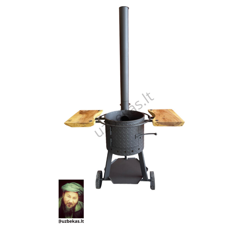 Stove "Laser", with wheels and shelves, steel 4 mm, with chimney for 8-10 l cauldron