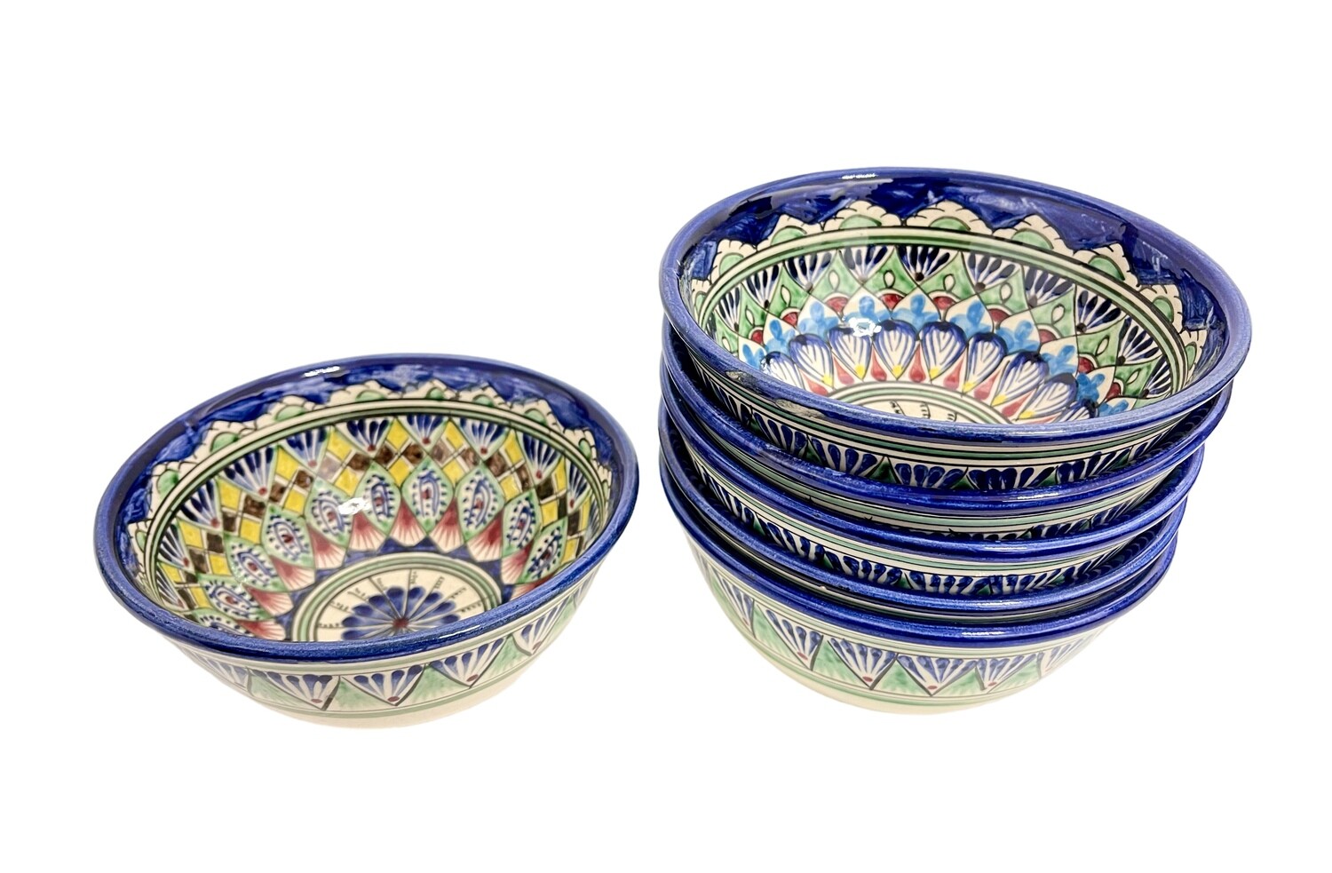 Set - Bowls/Kosa 18 cm, 750 ml. for tea, spices, “Mechrob”, blue pattern - 6 pcs
