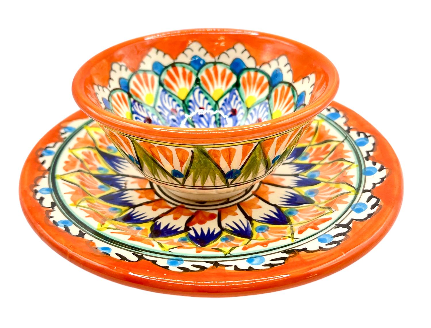 Handmade Bowl/Kosa 11 cm and Legan 17 cm “Mechrob”, orange pattern