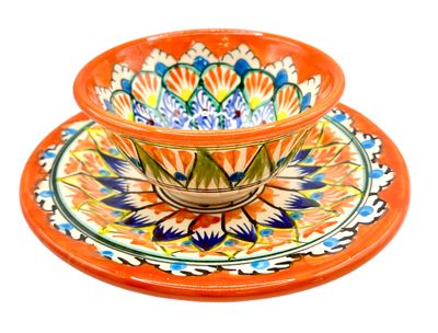 Handmade Bowl/Kosa 11 cm and Legan 17 cm “Mechrob”, orange pattern Handmade Bowl/Kosa 11 cm and Legan 17 cm “Mechrob”, orange pattern