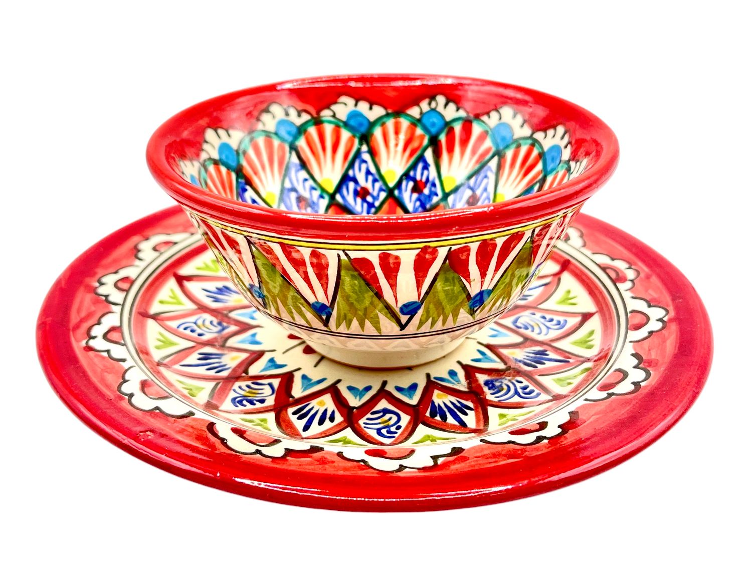 Handmade Bowl/Kosa 11 cm and Legan 17 cm “Mechrob”, red pattern