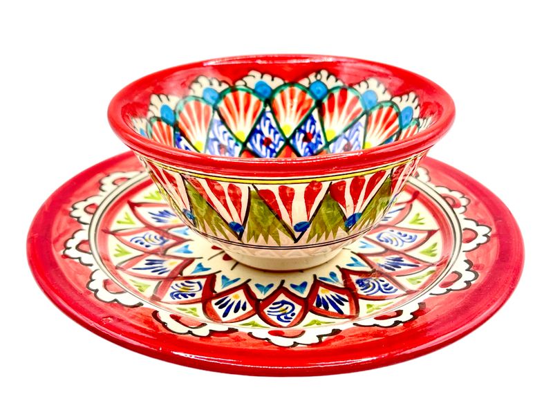 Handmade Bowl/Kosa 11 cm and Legan 17 cm “Mechrob”, red pattern