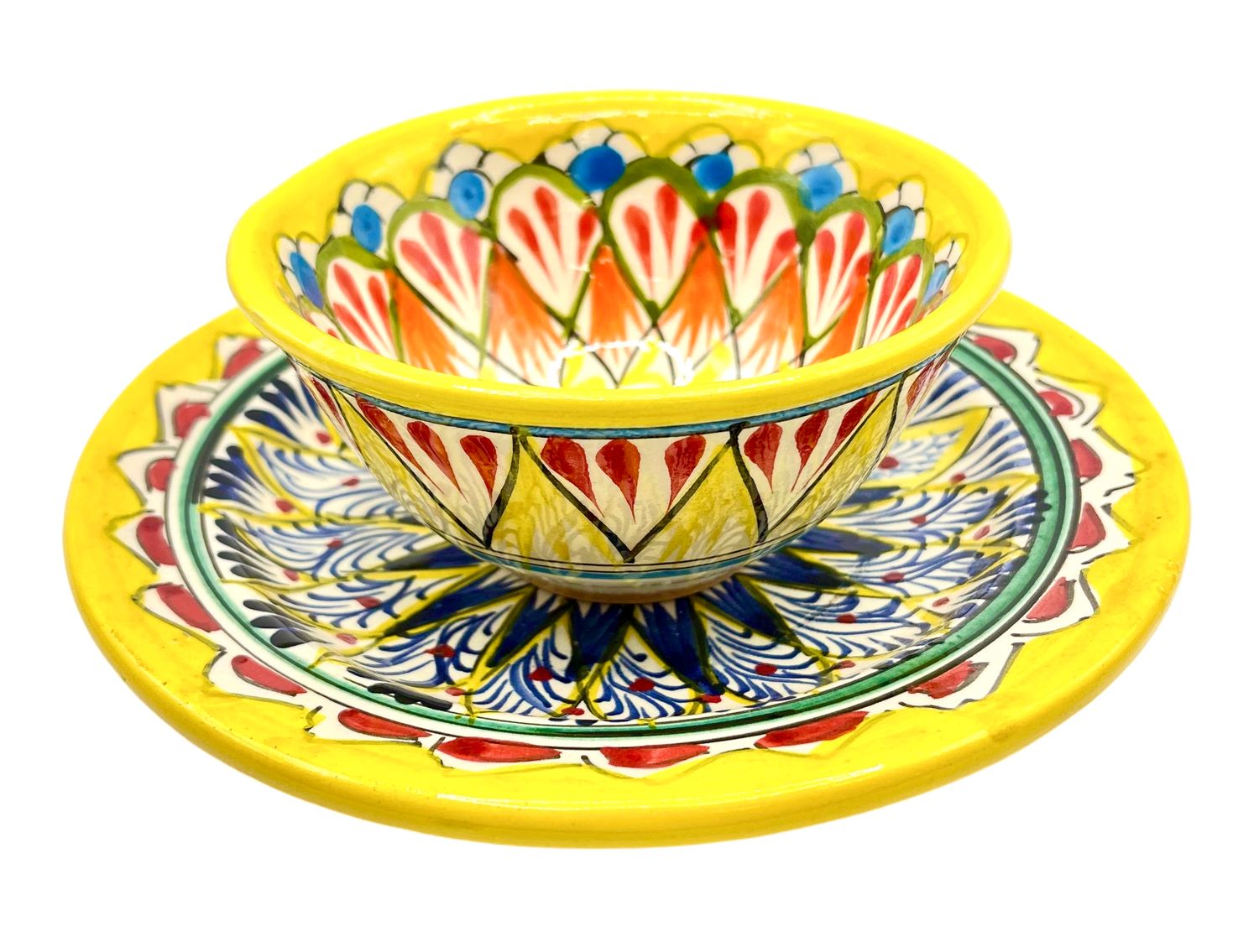 Handmade Bowl/Kosa 11 cm and Legan 17 cm “Mechrob”, yellow pattern