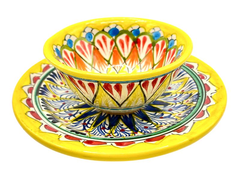 Handmade Bowl/Kosa 11 cm and Legan 17 cm “Mechrob”, yellow pattern Handmade Bowl/Kosa 11 cm and Legan 17 cm “Mechrob”, yellow pattern