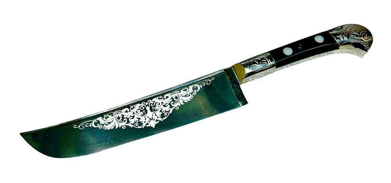 Uzbek knife Pchak, Inox handle, with engraving, blade 15-16 cm, total length 27 cm.