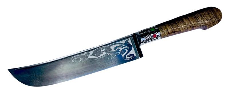 Uzbek knife Pchak, walnut handle, with engraving, blade 17 cm, total length 29 cm.