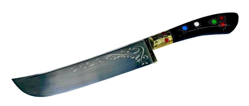 Uzbek knife Pchak, ebonite handle, with engraving, blade 17 cm, total length 29 cm.