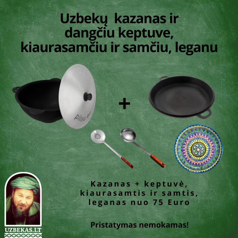 Set - Uzbek polished Kazan 6-8-10-12-16-22 l, with aluminum lid, flat bottom, polished cast lid pan, with skimmer, ladle, legan