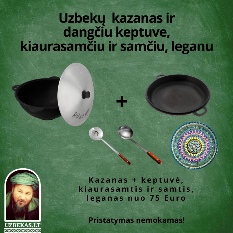 Set - Uzbek polished Kazan 6-8-10-12-16-22 l, with aluminum lid, flat bottom, polished cast lid pan, with skimmer, ladle, legan