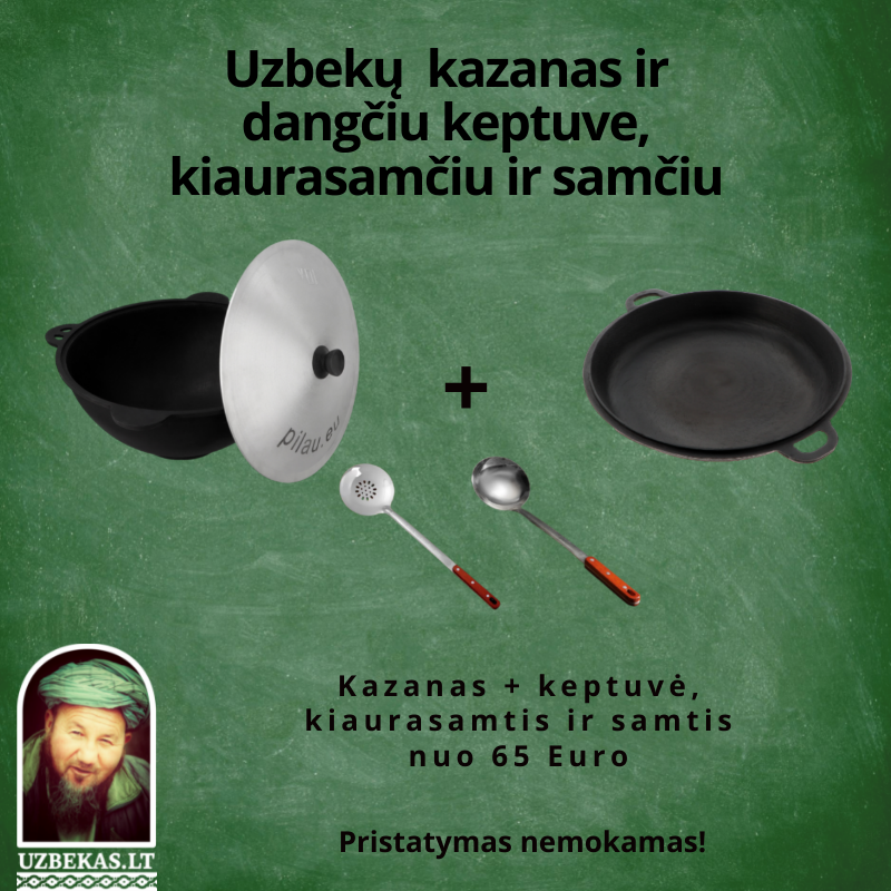 Set - Uzbek polished Kazan 6-8-10-12-16-22 l, with aluminum lid, flat bottom, polished cast lid pan, with skimmer, ladle