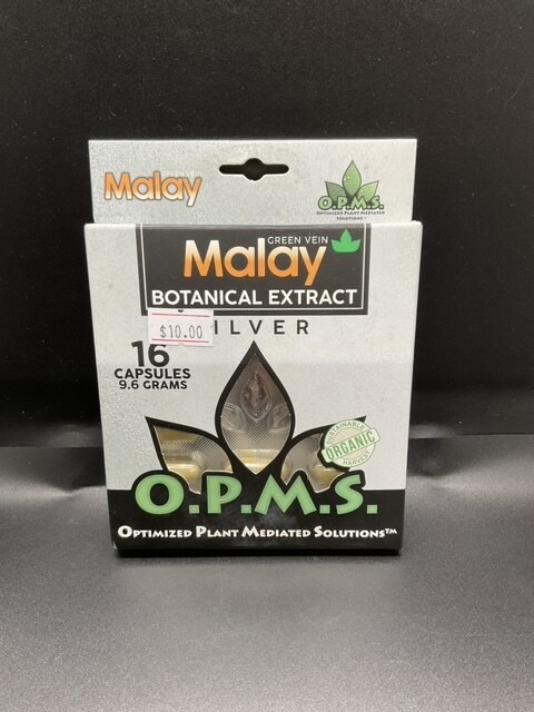 O.P.M.S. Kratom Silver Green Vein Malay 16 Caps Box
