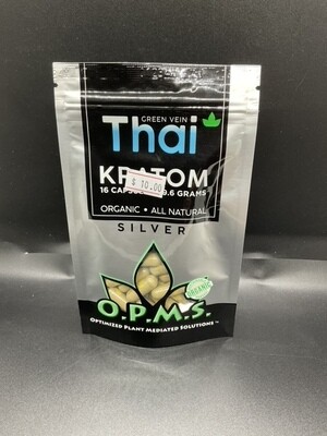 O.P.M.S. Kratom Silver Green Vein Thai 16 Caps