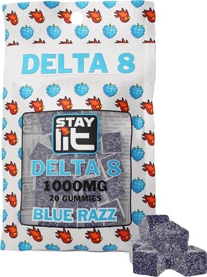 Stay Lit Chews Delta 8 Blue Razz 1000mg Edible