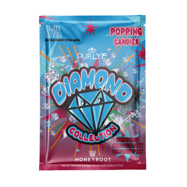 Purlyf Diamond Blue Razz Popping Candie D8/D9 100mg Edible