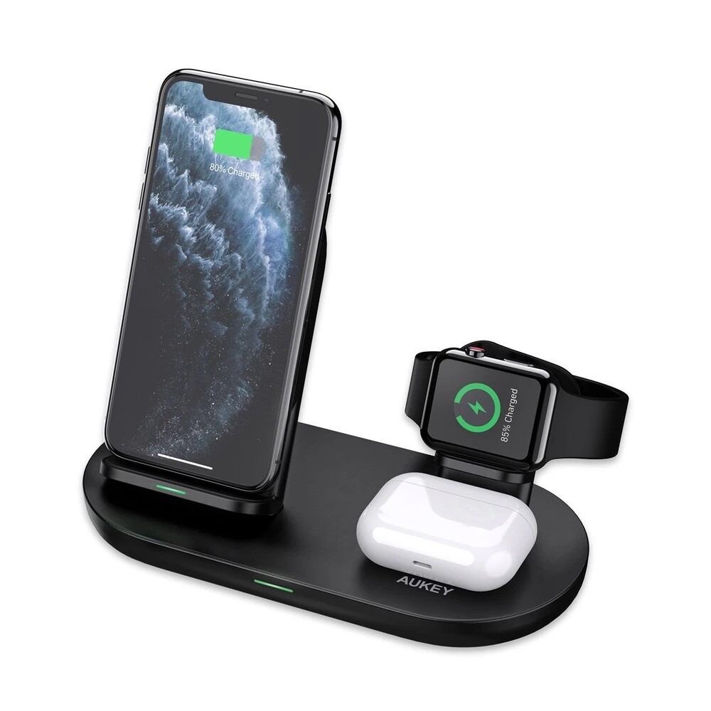  AUKEY 3-IN-1 Wireless Fast Charger (BK, WH)