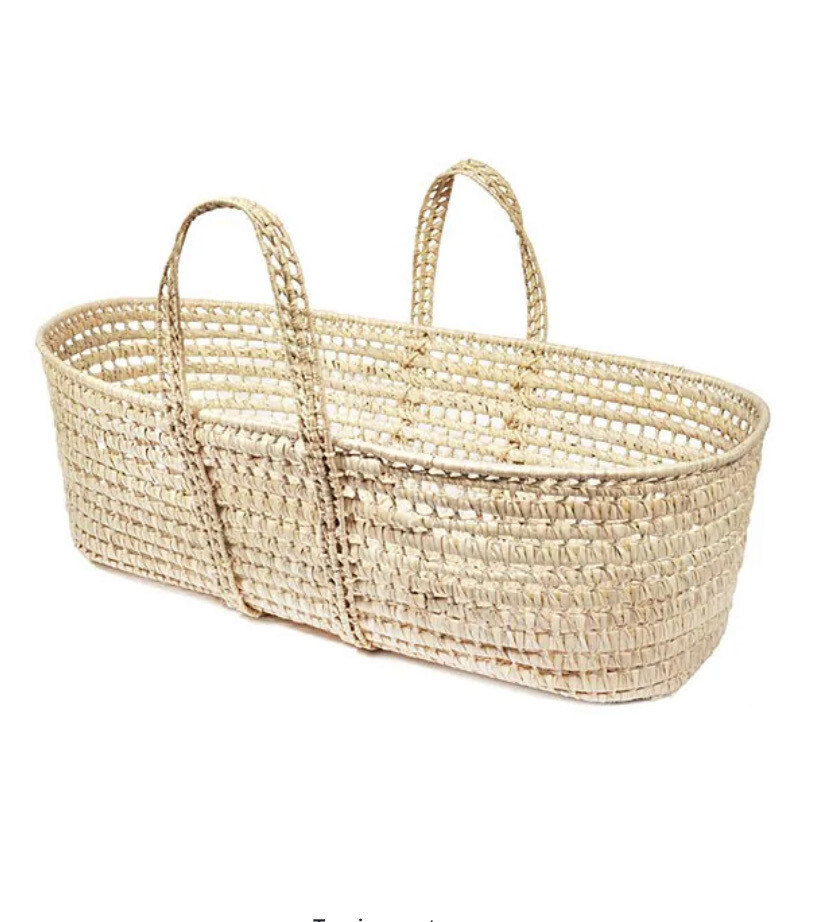 Palm Leaf Hand-Woven Moses Basket, Foam Pad, and Two Covers