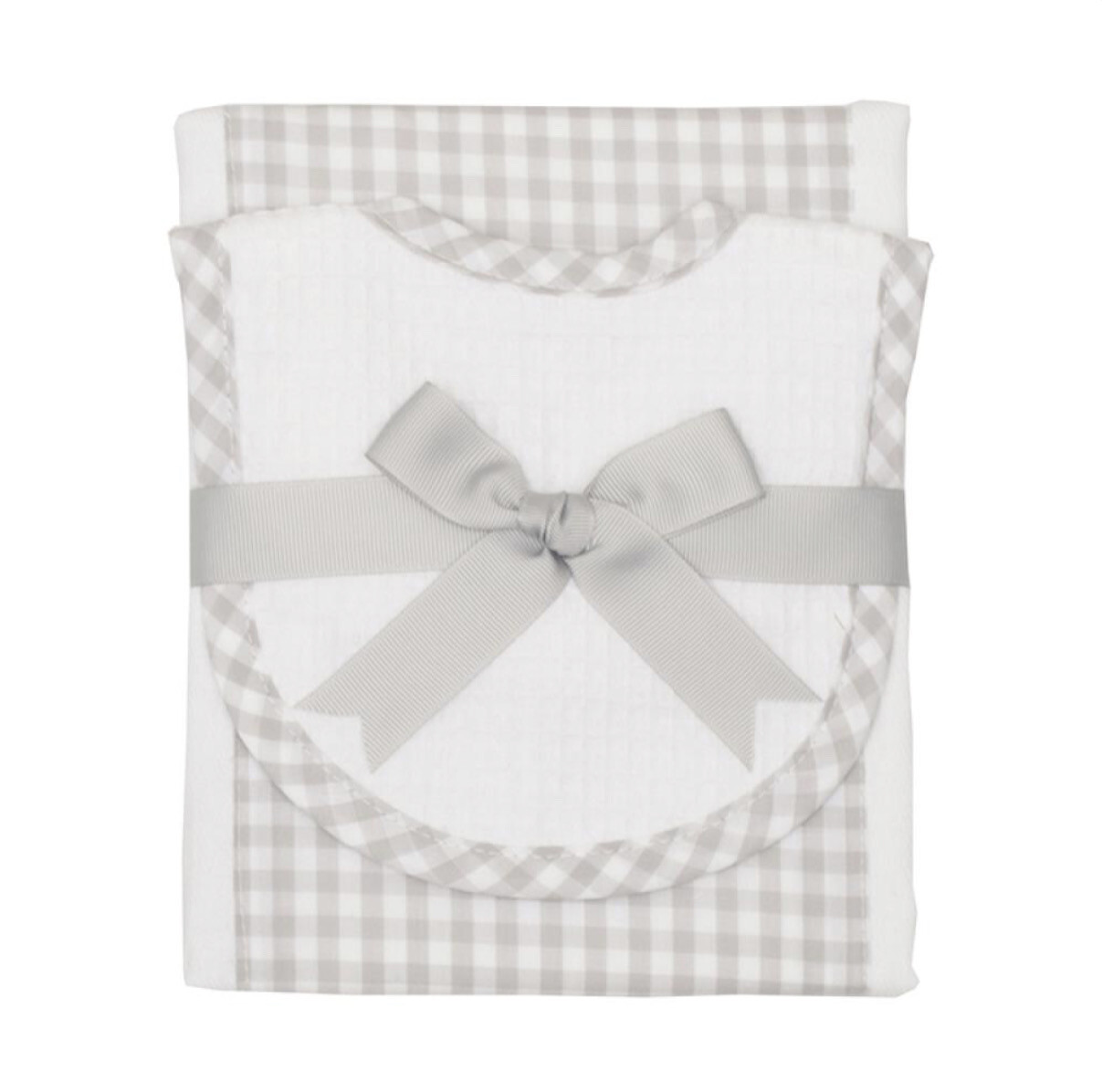 Gray Check Drooler Bib &amp; Burp Set