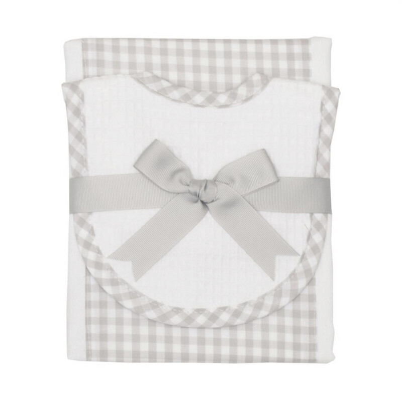 Gray Check Drooler Bib &amp; Burp Set
