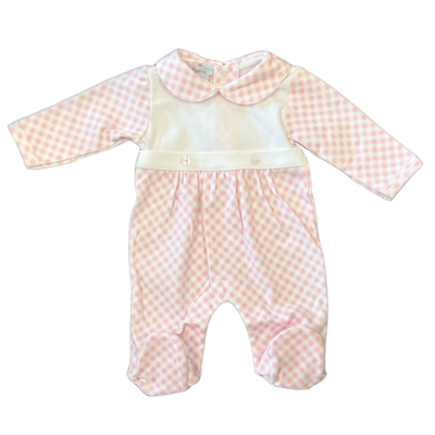 Pink Plaid Two Button Pima Footie