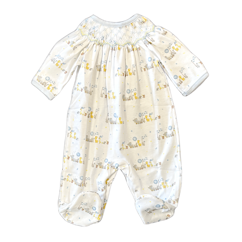 Blue Baby Parade Pima Hand Smocked Footie
