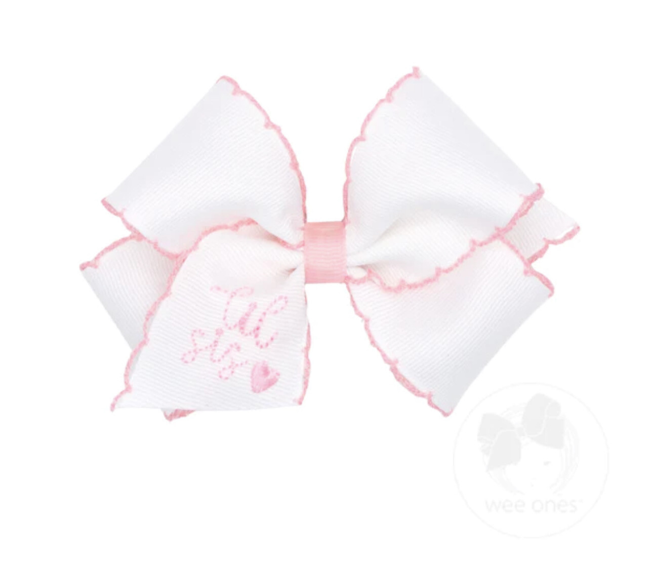 Wee Ones Small Moonstitch Edge &quot;Lil Sis&quot; Embroidered Bow
