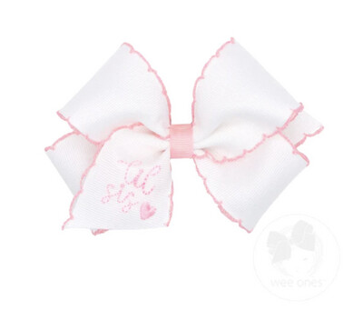 Wee Ones Small Moonstitch Edge "Lil Sis" Embroidered Bow