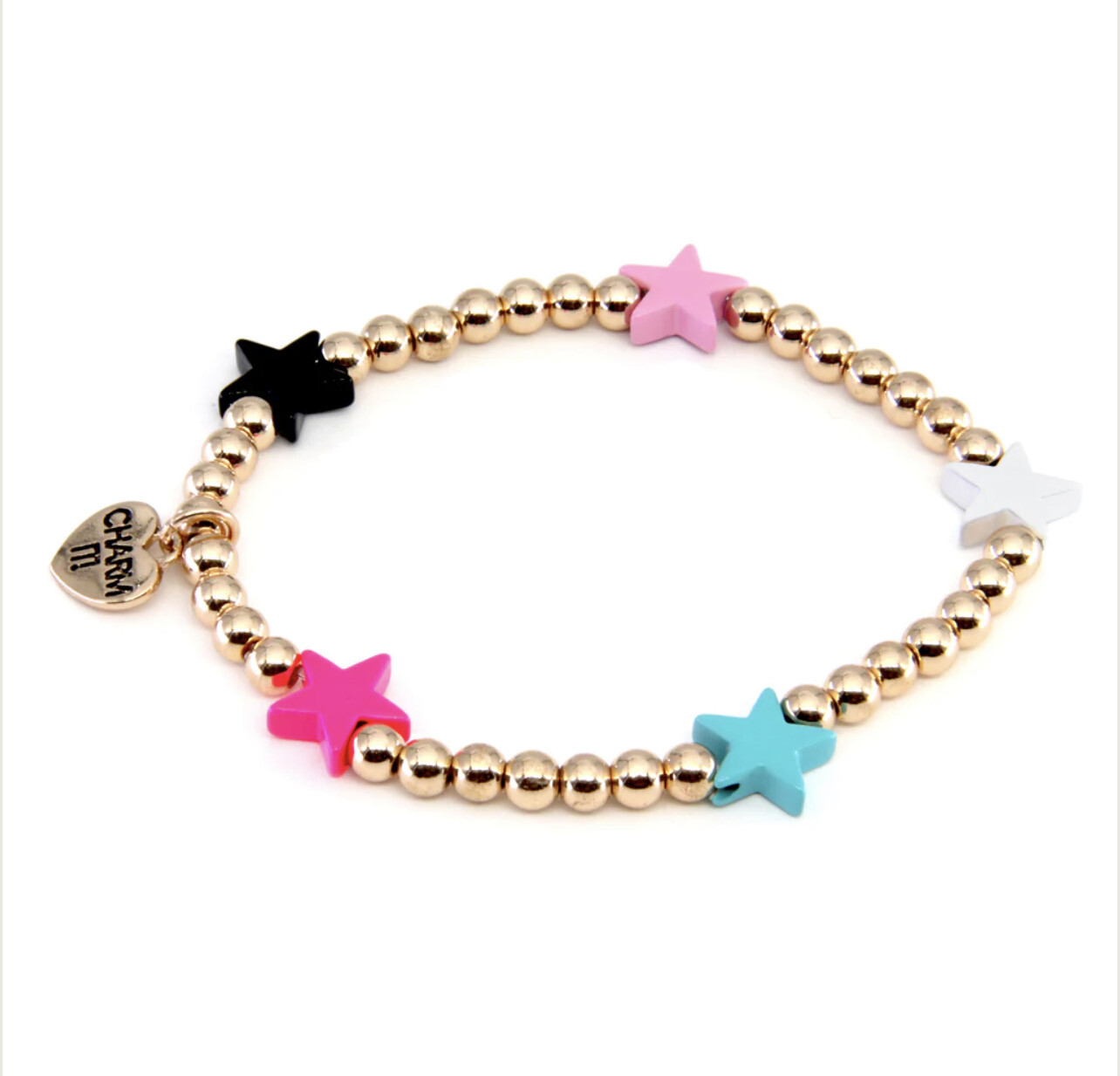 Charm It! Gold Bead Multi Star Stretch Bracelet