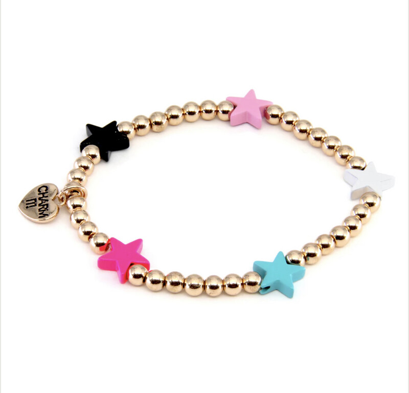 Charm It! Gold Bead Multi Star Stretch Bracelet