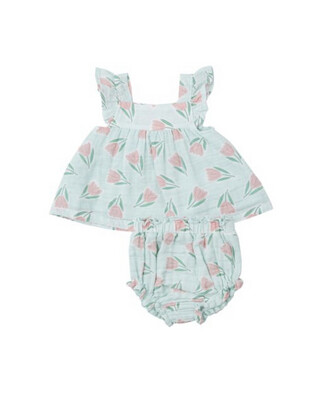 Tulips Butterfly Sleeve Pinafore & High-Waisted Diaper Cover