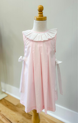 Pleated Collar Pink Bow Dress